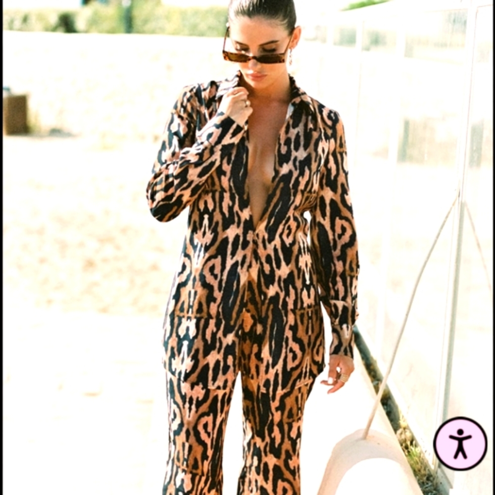 Pretty Little Thing Brown Leopard Oversized Shirt and Wide Leg Pants